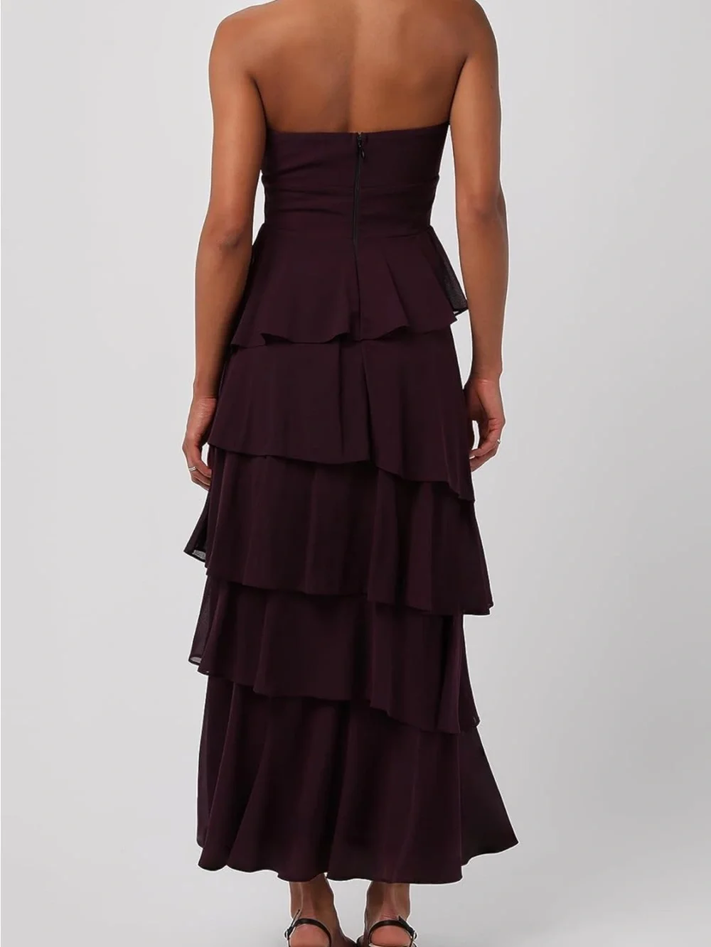 Lulus Jovie Strapless Tiered Midi Dress Chiffon Cocktail Dress SZ L - Picture 4 of 6